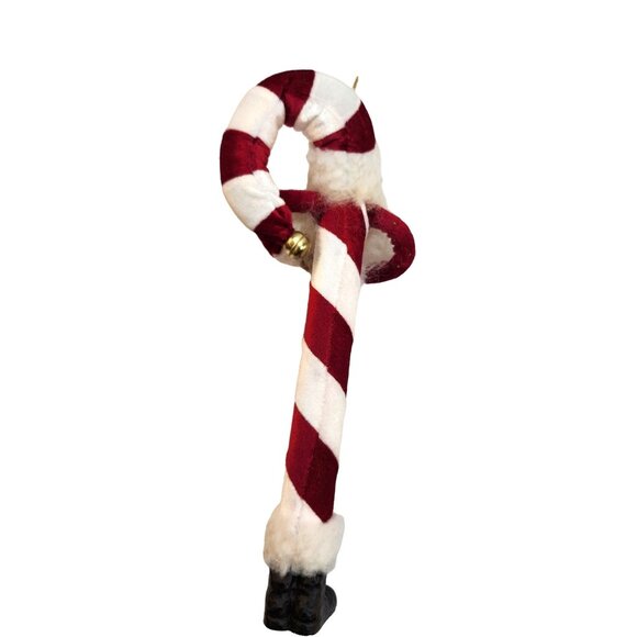 14" Santa Claus Candy Cane Ornament Glitter Details & Bell Vintage Realistic Fac - Picture 7 of 11